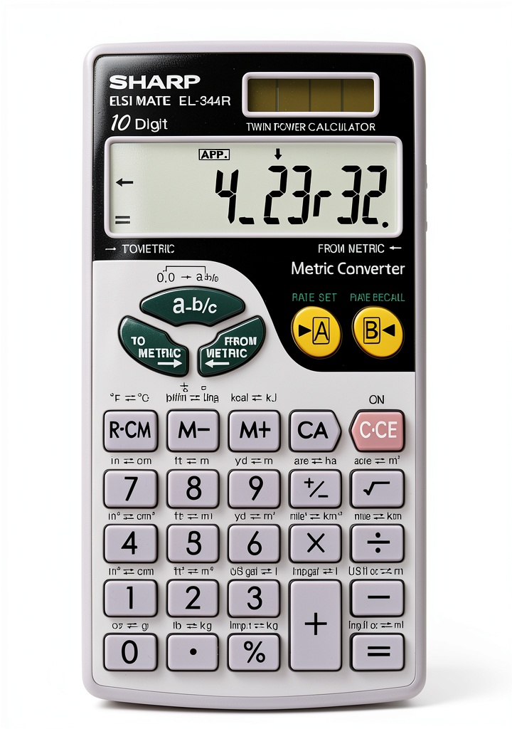 Sharp EL-344RB calculator with metal cabinet and protective case
