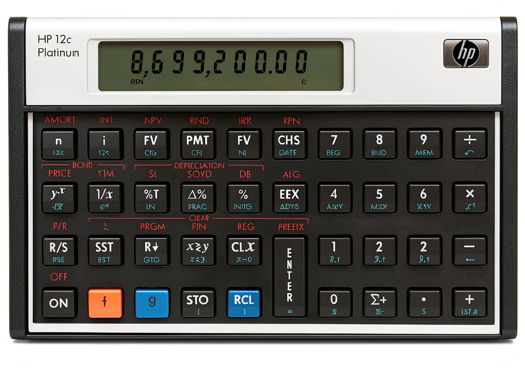 HP 12C calculator being used in a meeting room